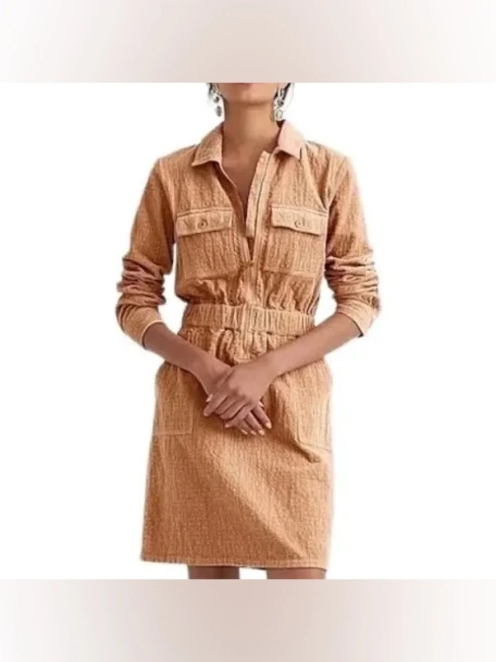 J. Crew Zipped Front Cinched Dress Corduroy Tan Size 12
